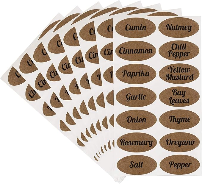 ChromaLabel 1 x 2 Inch Oval Kraft Labels, Imprinted, 112 Stickers per Pack, Assorted Spices
