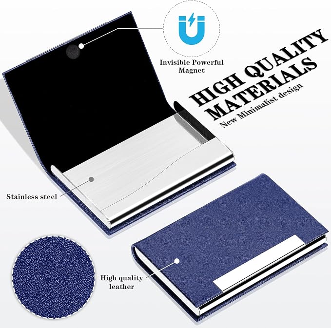 Padike Business Card Holder, Blue, Faux Leather, RFID Protected, Stylish Design