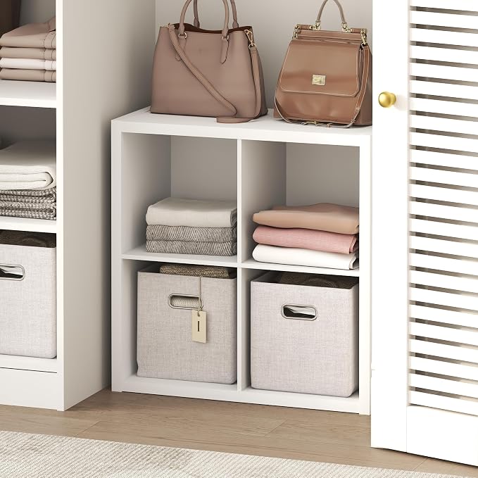 Furinno Cubic 4-Cube Closet Organizers and Storage, Closet Organizer, White | Open Shelf Closet Storage, Closed Back, Extra Thick Frame, for Wardrobe, Bedroom, Living Room