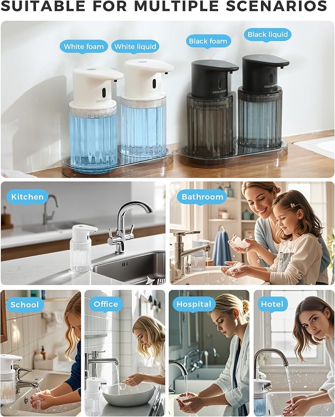Automatic Soap Dispenser Touchless, USB Rechargeable for Kitchen & Bathroom | Hands Free Infrared Sensor, 3 Adjustable Soap Levels, IPX7 Waterproof, 10oz/300ML, for Hand Soap, Dish Soap&Lotion