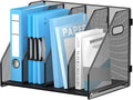 SUPEASY Binder Organizer, Magazine File Holder with 4 Vertical Compartments Rack, Metal Desk File Organizer & Binder Holders, Magazine Organizers for Office Desktop, Home, School (Black)