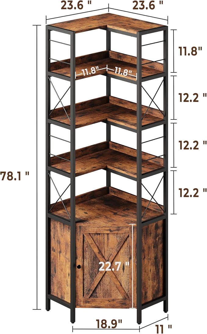 IRONCK 78 in Bookcase with Doors, Industrial Corner Bookshelf with Storage | Tall Bookcases with Baffles. L Shaped Bookshelves with 90° Corner Design. 6-Tier Corner Display Shelf for Home Office.