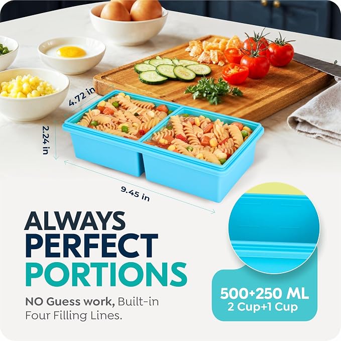 Silicone Freezer Trays with Lids, 2 Cup & 1 Cup Soup Container Style Ice Cube Trays, Easily prepare portioned meals, Great for storing soups and other dishes, Dishwasher, Oven Safe