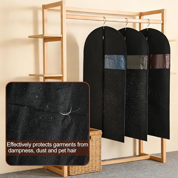 Guirnd Hanging Garment Bag, 45 Inch Black Garment Covers with Zipper, Garment Covers for Storage and Travel, Hanging Clothes Cover Dress Suit Bag for Clothes, Coats, Jackets(2 Packs)
