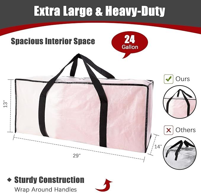 PANDA JOYS Extra Large Moving Bags with Zippers & Carrying Handles, Heavy-Duty Storage Tote for Space Saving Moving Storage, Fold Flat, Alternative to Box and Bin - 8 Pack, Semi-Transparent