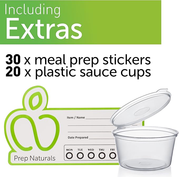 PrepNaturals 4 Pack 34 Oz Glass Meal Prep Containers - Dishwasher Microwave Freezer Oven Safe - Glass Storage Containers with Lids (Multi-Compartment) | Borosilicate Glass Meal Prep Containers - Airtight Leak-Resistant Lids, Microwave, Oven & Freezer S...