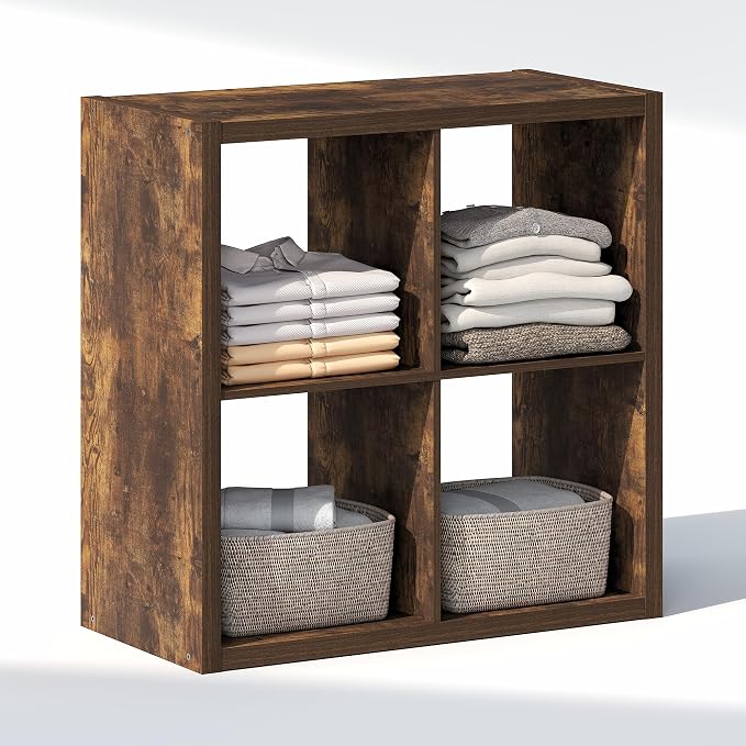 Furinno Cubic Extra Thick 4-Cube Closet Organizers and Storage, Amber Pine | 14.6 x 30 x 30 in, Open Shelf Closet Storage, Closet Organizer, for Wardrobe, Bedroom, Living Room
