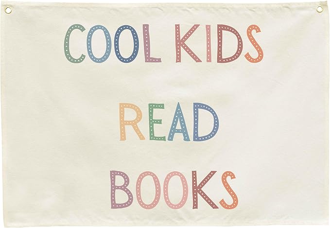Cool Kids Read Books Reading Corner Banner- Funny Wall Decor Sign for Teachers and Kids-Playroom Homeschool Preschool Kindergarten Beige Cotton Canvas Rectangular Flag-Teacher Gift,28.5x20 Inch