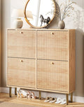 Nicetree Shoe Storage Cabinet for Entryway - Ultra Slim Shoe Cabinet with Tiered Fluted Design - Modern Shoe Organizer with Gold Legs, Hidden Shoe Rack for Small Spaces, Fits Men's Size 13.5