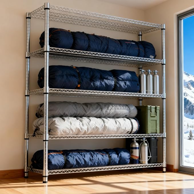 M MZG 5 Tiers Shelf 3300 lbs Steel Storage Shelving Utility Shelving Unit Steel Organizer Wire Rack for Home,Kitchen,Office,Garage Chrome 17.7" D x 59.1" W x 70.3" H