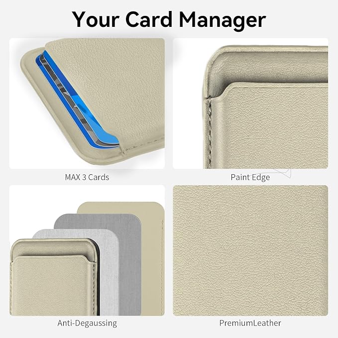 Magnetic Wallet Phone Card Holder for Phone Case with Mag-Safe, Stronger Magnetic RFID Leather Phone Wallet Stick on Series of iPhone 17/16/15/14/13/12 and Pro/Promax, Khaki
