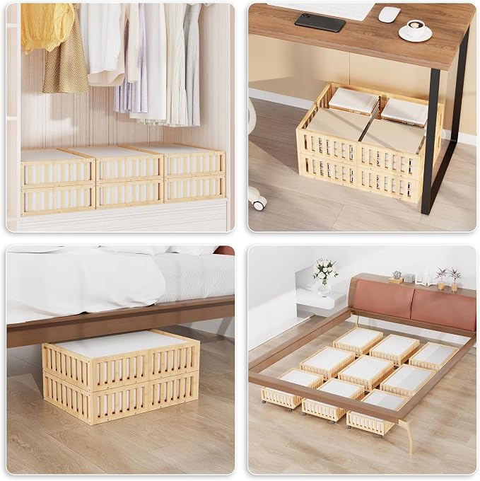 Under Bed Storage with Wheels, 2 Pcs Bamboo Drawers for Clothes and Toy | 360° wheels glide smoothly, Sturdy bamboo frames hold clothes, shoes, bedding and toys. Easy pullout access keeps rooms tidy