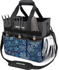 WORKPRO Garden Tool Bag, 10 Pockets and Shoulder Strap, Floral Blue | Heavy Duty Gardening Organizer Tote Bag Standable Garden Home Tool Kits Organizer (Tools are not Included)