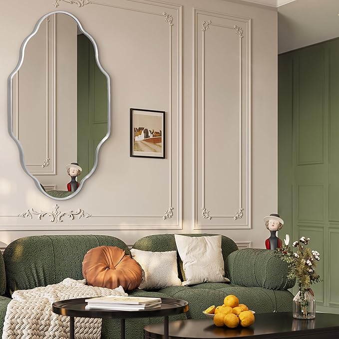 Dorlicecass Wall Mirror for Bathroom - Silver Mirror Wall Decor 20" x 36"Modern Mirror Wall Decor with Aluminum Alloy Frame for Bathroom, Bedroom, Living Room, Dining Room, Cloakroom, Entryway