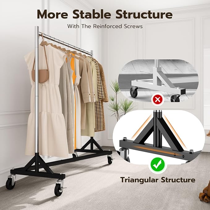 HOKEEPER Z Rack for Clothes Heavy Duty Clothing Rack Hold 500 LBS Commercial Garment Rack with Wheels Rolling Portable Clothes Rack for Bedroom, Laundry Room, Balcony 24" D x 63" W x 71" H, 2 Packs