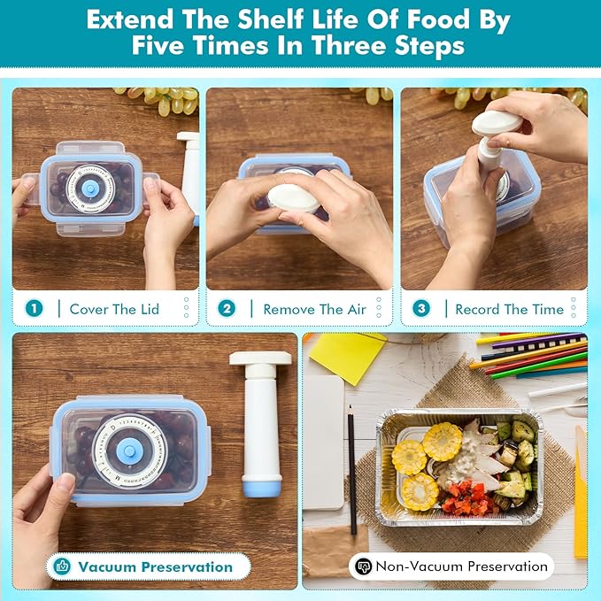 LemonRoad 9 Set Vacuum Seal Storage Food Containers with Lids (9 containers &9 Lids &1 Hand Vacuum Pump), Premium Airtight Food Storage, Airtight and Leak Proof(Clear)