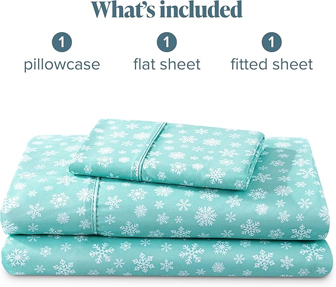 Bare Home Twin Sheet Set - 1800 Ultra-Soft Microfiber Double Brushed - Deep Pockets - Easy Fit - Extra Soft - 3 Piece Set - Holiday Bed Sheets (Twin, Snowdrift)