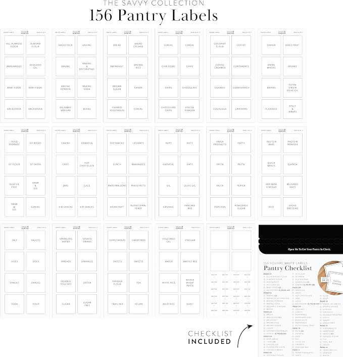 Pantry Labels for Food Containers, 156 Preprinted Kitchen Labels for Storage Bins and Glass Jars, Waterproof Removable Organizing Stickers for Food and Pantry Essentials