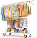 Heavy Duty Clothes Rack Load 860LBS, Double Rods Rolling Clothing Racks for Hanging Clothes, Rolling Garment Rack With Sturdy Wheels Shelves, Portable & Adjustable Commercial Garment Rack, White