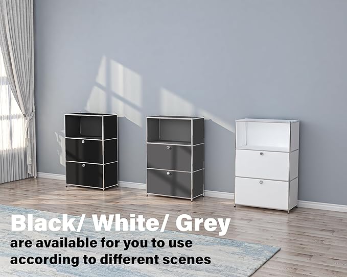 Metal Shelf with 2 Flap Doors, Large Capacity Cabinet,DIY Modern Home Furnishing,Perfect for Home, Office, Kitchen, Hallway,Foyer (Grey)