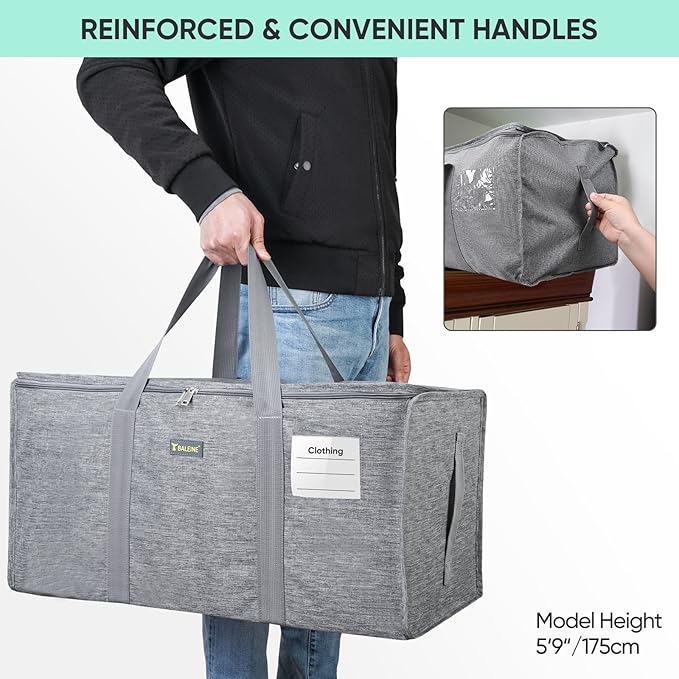 BALEINE Extra Large Storage Tote with Zippers & Carrying Handles, Heavy-Duty Oxford Fabric Moving Bags for Laundry, Space Saving, Storage, Winter Gray