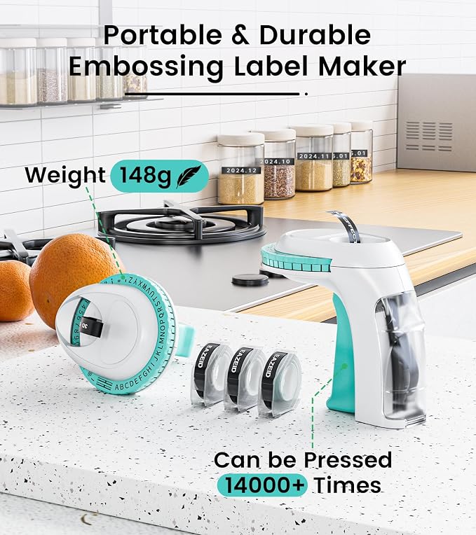 Embossing Label Maker Machine, Retro Embossed Label Maker Vintage, Handheld Old School Embosser with 3Rolls 3D 9mm 3/8 Inch Embossing Label Tapes for School Kids Items Home Office Scrapbooking