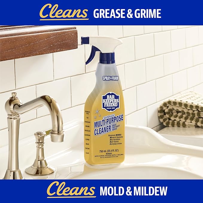 Bar Keepers Friend Soft Cleanser 13 oz + Spray & Foam Multipurpose MORE Spray Cleaner 25.4 oz, Multi Purpose Cleaner Bundle, Removes Grease, Rust Stains, Soap Scum & More in Home & Outdoors