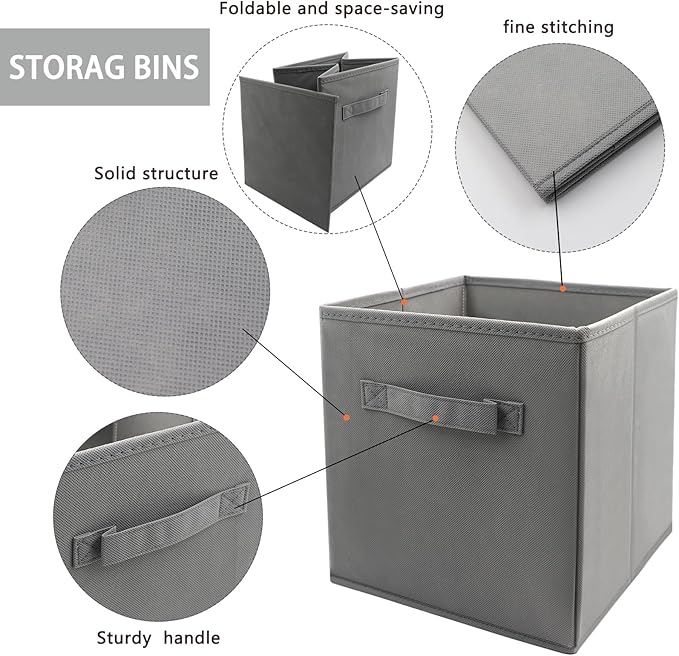 EBIGIC Storage Cubes Collapsible fabric Storage bins,cube storage organizer 10.5 * 10.5 * 11 inch,For home and office Collapsible Closet Shelf Organizers, Drawer Organizers(Grey)