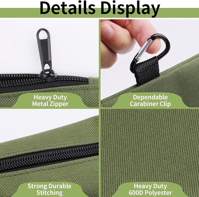 COIDEA 6 Pack Zipper Pouch, Premium Tool Bag, Utility Flat Bottom Storage Organizer With Carabiner Metal Zipper for Tools, Stationary, Pencil