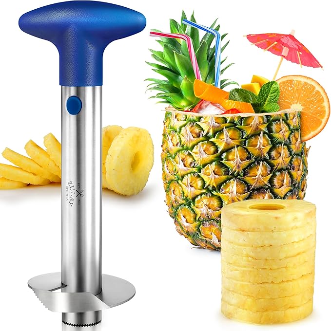 Zulay Kitchen Stainless Steel Pineapple Corer & Slicer – Heavy Duty Pineapple Cutter & Eye Removal Tool – Effortless Core Remover Tool with Sharp Reinforced Blade & Ergonomic Handle - Royal Blue
