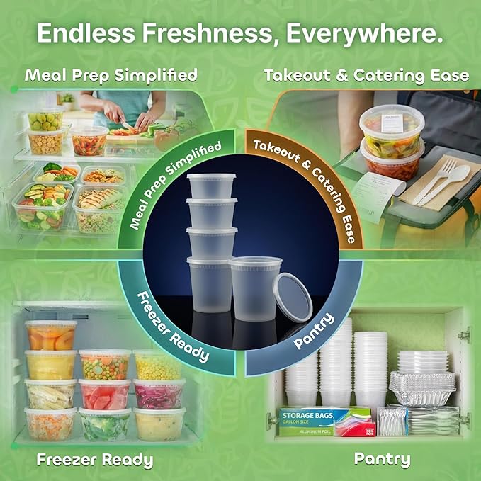 144 Sets Plastic Deli Containers with Lids - 16oz Pint & 32oz Quart | Leak Proof, Microwaveable, Dishwasher & Freezer Safe - Plastic Food Storage, Meal Prep, Restaurant & Soup Containers
