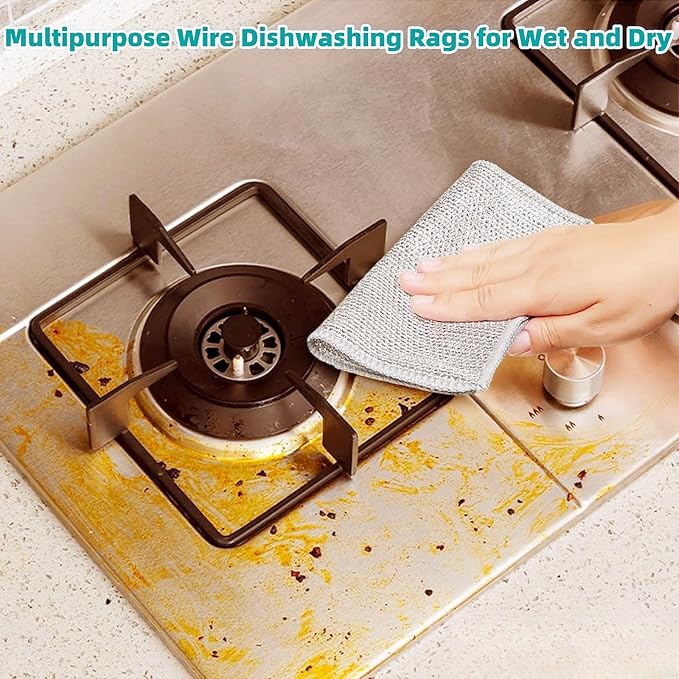 2024 New Multipurpose Wire Dishwashing Rags for Wet and Dry, Non-scratch Wire Dishcloth, Metal Wire Dishwashing Cloth Scrubs Cleans, Reusable Steel Wool Scrubber for Kitchen Cleaning (B-10 Monolayer)