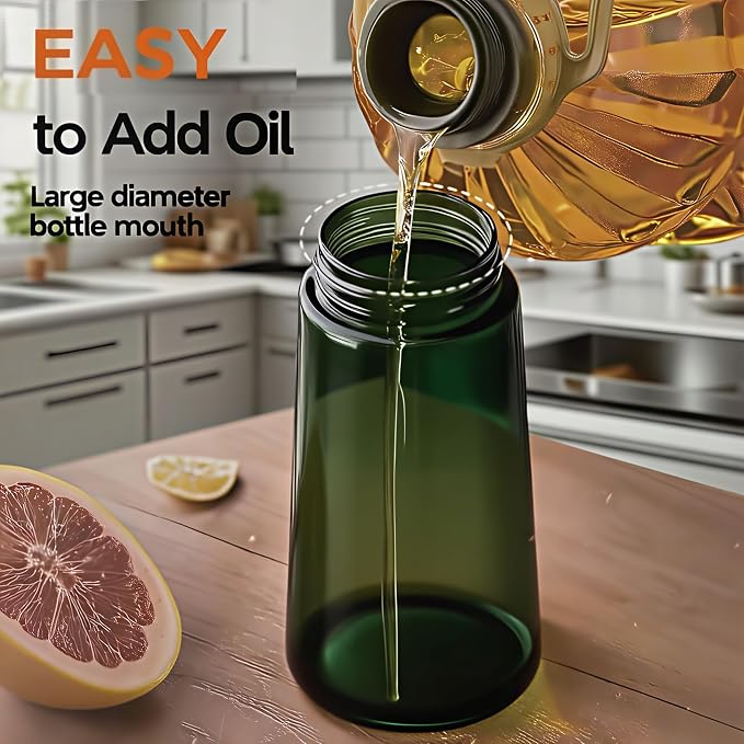 16oz/470ml Glass Olive Oil Sprayer for Cooking, 2 in 1 Oil Dispenser for Kitchen Spray and Pour, Premium Light-Blocking Oil Bottle, Food-Grade Spray Bottle, for Salad, Air Fryer, BBQ