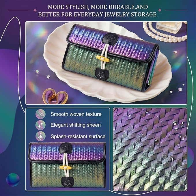32-Pocket Hanging Jewelry Organizer and Foldable Travel Roll | Clear Zippered Pockets, Necklace Clasps, Swivel Hook and Carry Buckle Keep Pieces Visible and Tangle-Free, Green