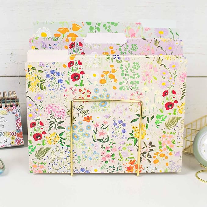bloom daily planners Decorative File Folders - Set of Six Letter Size (8.5” x 11”) Organizers, 1/3 Cut Tabs - Assorted Floral Designs - Garden Party