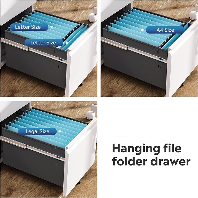 DEVAISE 2 Drawer File Cabinet with Lock for Home Office, Fully Assembled | Under Desk Metal Filing Cabinet with Wheels, Fits Letter/Legal/A4 Size, White