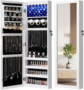 Nicetree 6 LEDs Mirror Jewelry Cabinet, Large Capacity Lockable Jewelry Armoire Organizer, Door or Wall Mounted Mirror with Jewelry Storage, Gift Idea, White