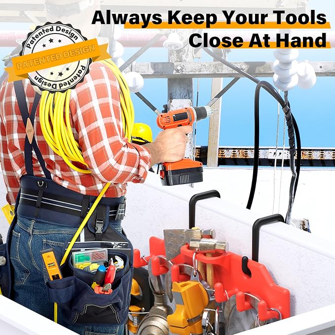 Lineman Tool Board, Bucket Truck Hook Organizer, Line Work Buckets Accessories,Tool Organizer for Bucket Trucks and Lineman, Including Two 3” Aerial Bucket Hooks and Two 2” Aerial Bucket Hooks.