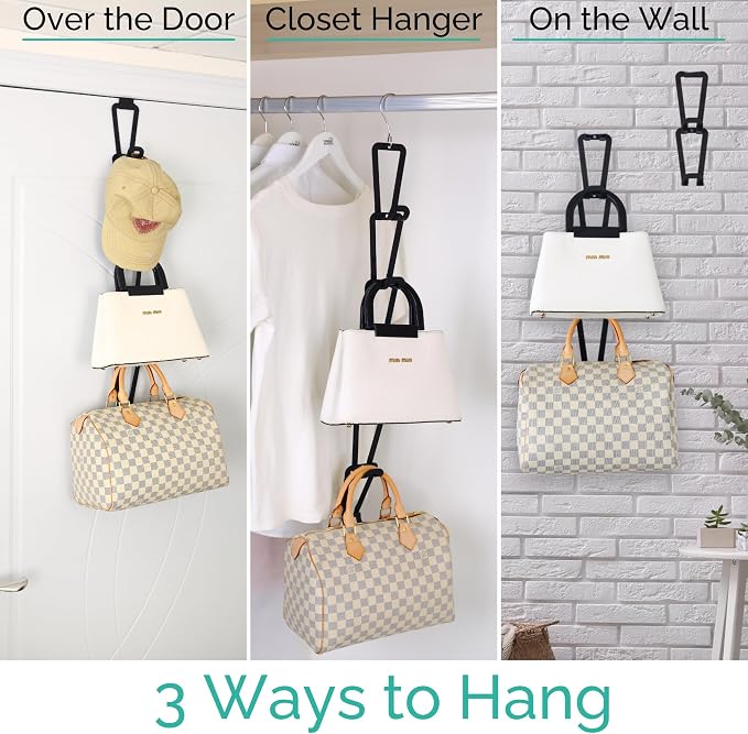 TERRA HOME Purse Hanger Closet Organizer Improved Design Bag Chain Hooks for Wall - Compact, Efficient Storage Solution for Bags, Purses, More as Over the Door, in Your Closett or Wall Mount