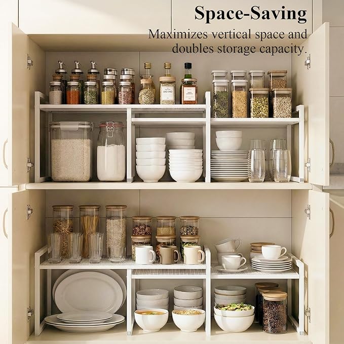 Set of 2 Cabinet Organizers 16.6''W 44 LBS Load Capacity Heavy Duty Kitchen Pantry Shelves Counter Countertop Storage Racks