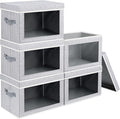 Homsorout Stackable Storage Bins with Lids - Large Decorative Basket with Lids, Fabric Foldable Closet Organizer Bins, Shelf Organizer for Living Room, Dorm, 5 Pack, Blended