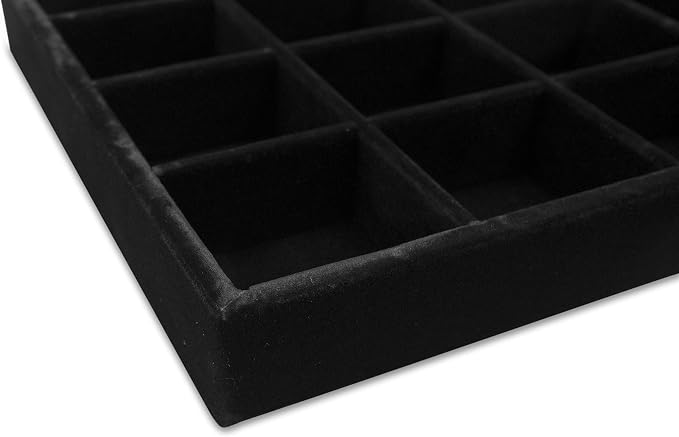 The Display Guys - Stackable Jewelry Tray and Organizer - for Drawers, Dressers, Store Display (32 Compartments, Black Velvet)