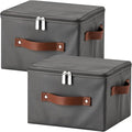 2PCS Storage Bins with Zipper Lid PU leather Storage Boxes Leather Fabric Collapsible Lidded Baskets Cube with Handle Decorative Shelves Closet Organizer Container(Dark Gray, Small Size)