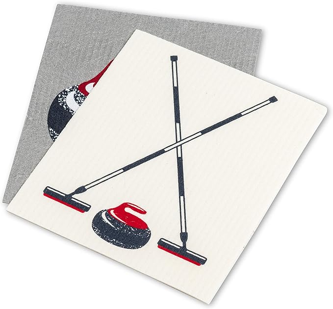 Abbott Collection Curling Rock & Brooms Dishcloths. Set of 2-6.5X8 L