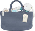 KiddyCare Diaper Caddy Organizer for Baby Nursery Basket with Handle Lid | Nursing bag with Changing Table Organizer Cart | Newborn Caddy | Blue PTRN X-Large