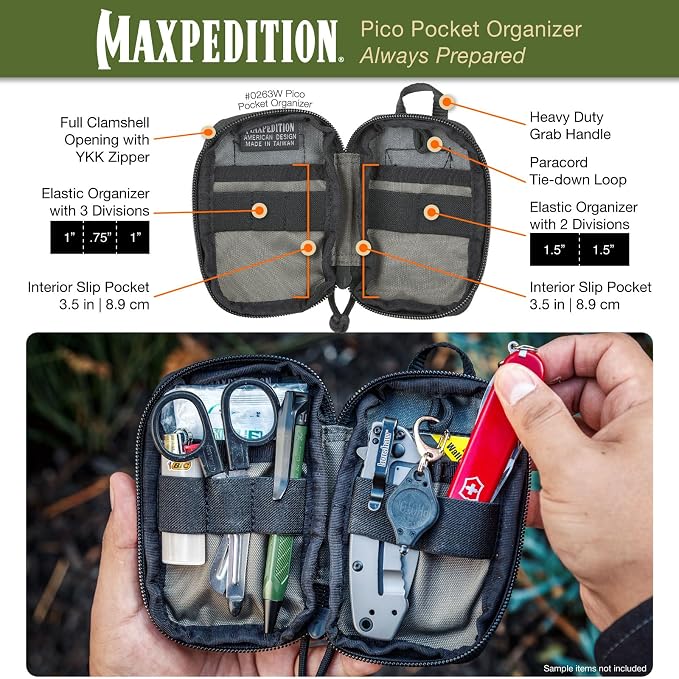 MAXPEDITION Pico Pocket Organizer, Ultra Compact EDC Gear Pouch, Tactical Utility Pouch for Everyday Carry, Tools, Gadgets, Outdoor First-Aid Kit, Survival