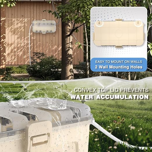 Flemoon Medium Outdoor Electrical Box Waterproof with Clear Lid, Weatherproof Extension Cord Cover for Photocell Light Sensor Timer, Power Strip, Outlet, Plug, Socket, Transparent and Almond