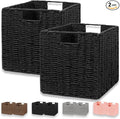 Vagusicc Wicker Storage Basket, Set of 2 Hand-Woven Wicker Basket, Foldable Cube Storage Bin, Black Storage Basket, Square Storage Baskets for Organizing Shelves & Decor, Black (11″×11″×11″)