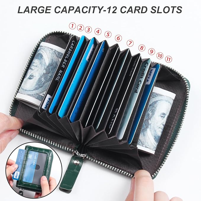 Credit Card Wallet, RFID Card Case Wallet, Zipper Card Cases Holder for Men Women, RFID Blocking, KeyChain Wallet, Compact Size Card Organizer Case for Women