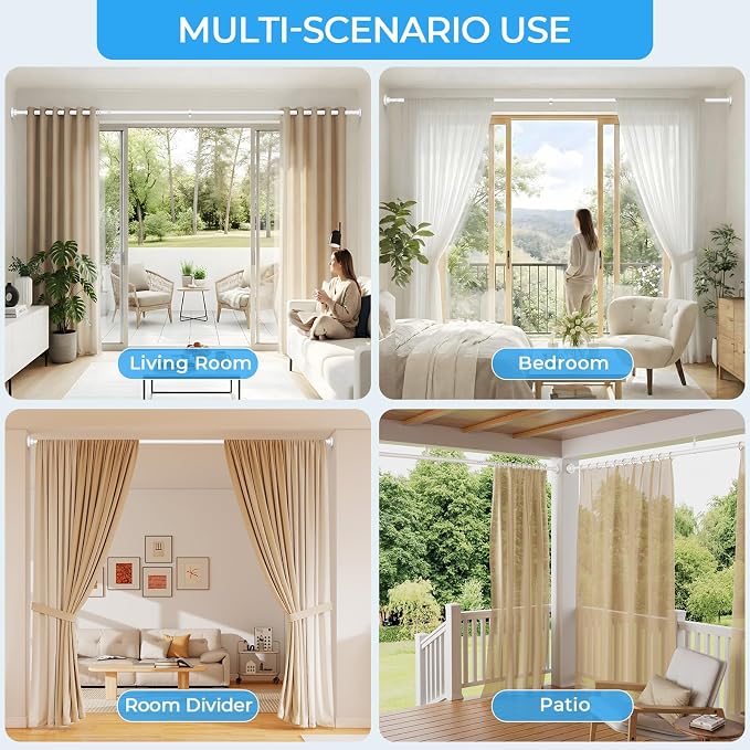 AIZESI Heavy Duty Tension Curtain Rod No Drilling, 40-113 Inch Adjustable Shower Curtain Rod for Bathroom, Window, Closet & Patio, Extra Strong Spring Tension Rod Holds Up to 26 lbs, White